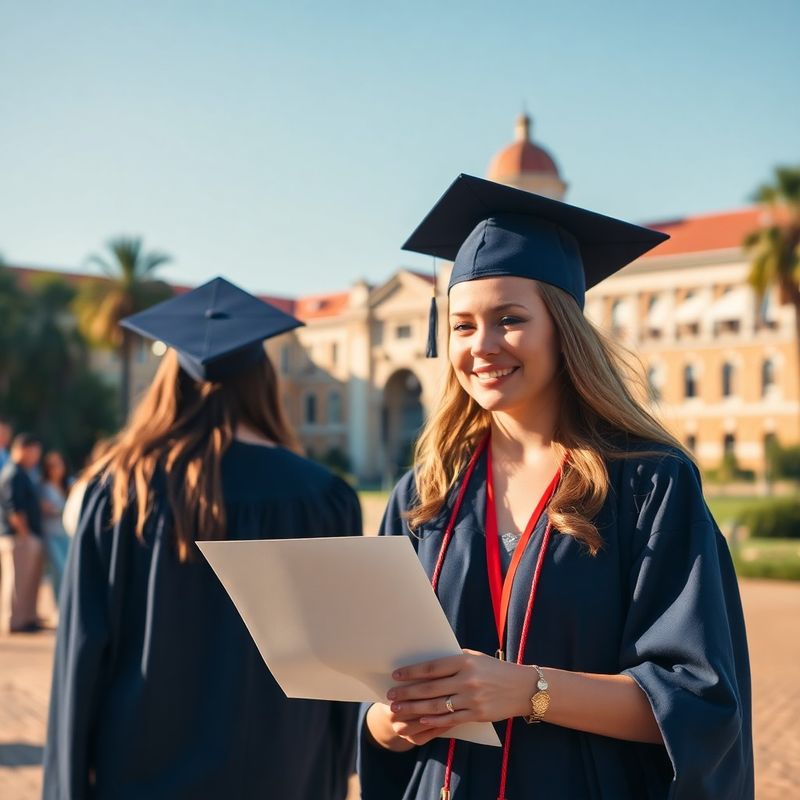 Diploma parchment and university campus in warm Queensland tones