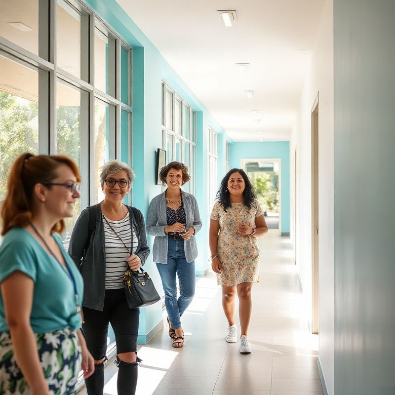 Wealthhanc educators in a bright Cairns campus corridor