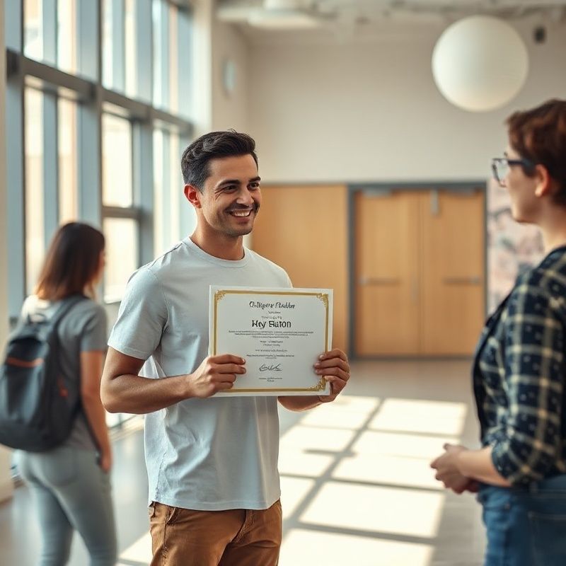 Student receiving a certificate in a bright Australian educational setting