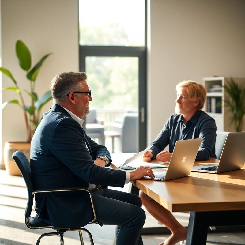Adviser and adult applicant in conversation at a Cairns office desk